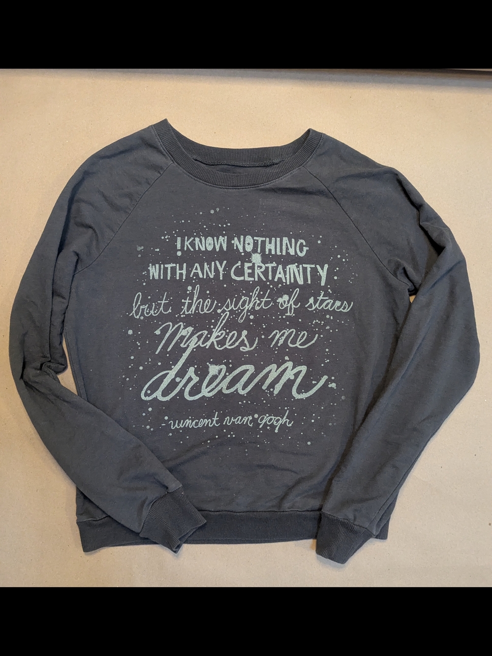 Women's Gray Graphic Pullover Sweatshirt  with Van Gogh Quote
